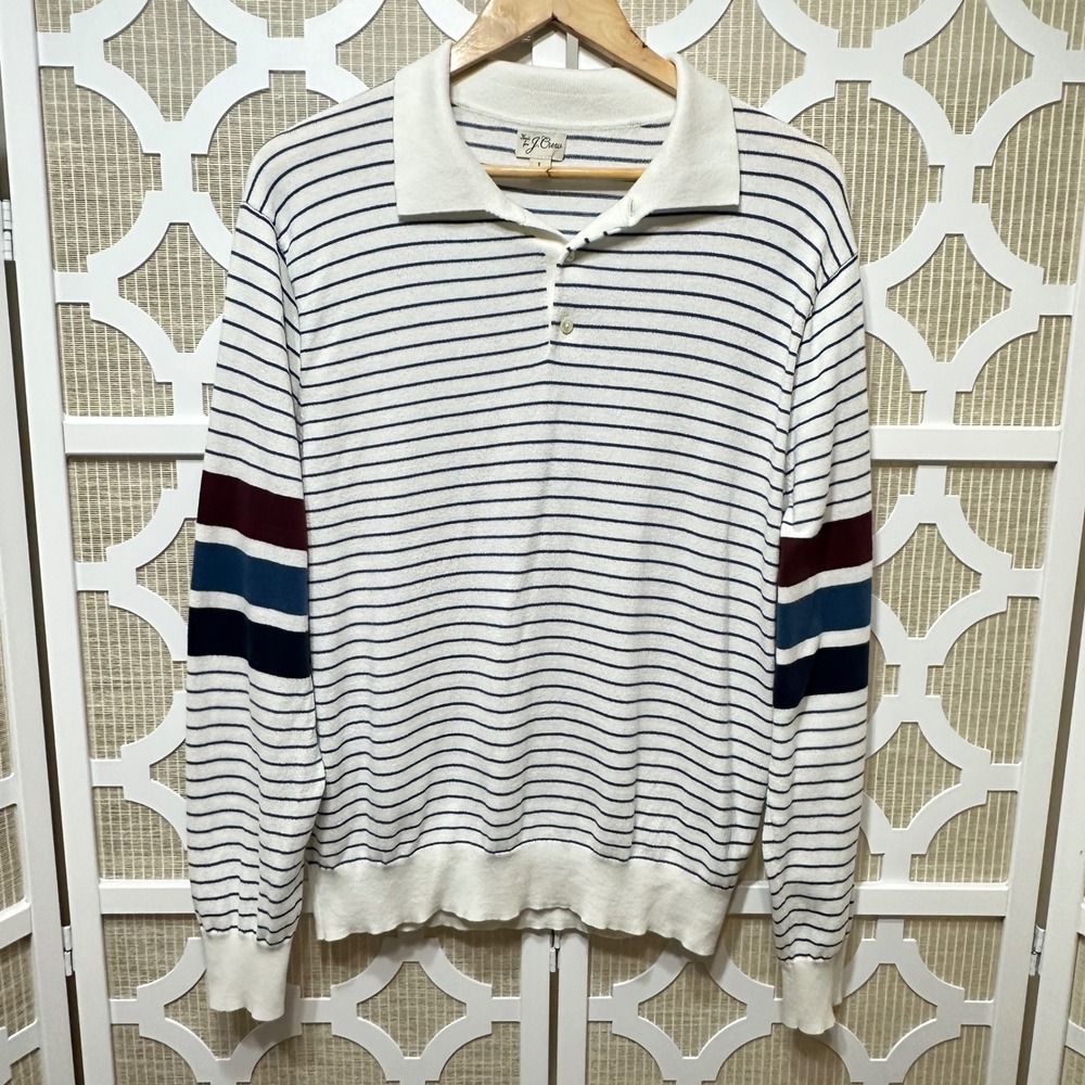 J. Crew Heritage Collared Sweater Polo Mens L Striped Cotton Knit Preppy BS410 - Picture 3 of 11
